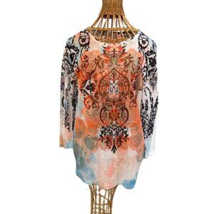 Cactus orange and white knit tunic top.